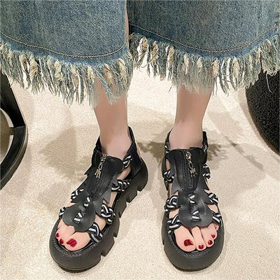 Platform Zipper Open Toe Woven Summer Sandals