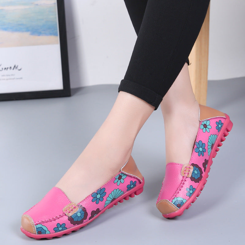 Plus Size Soft Soled Printed Leather Slip-Ons