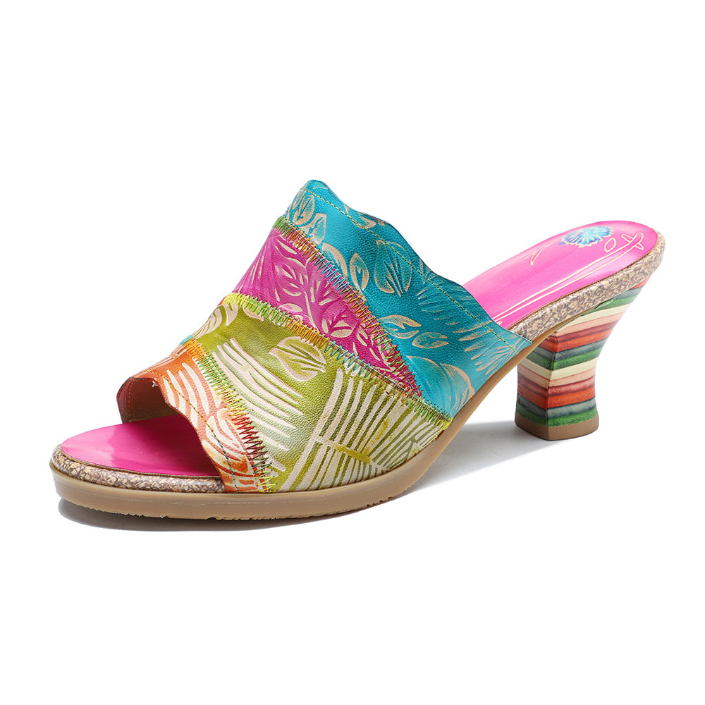 Retro Colorful Handmade High Heel Sandals