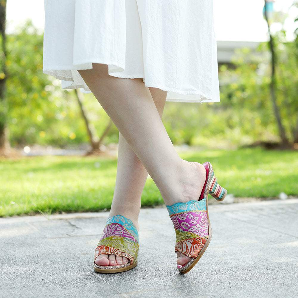 Retro Colorful Handmade High Heel Sandals