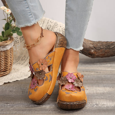 Retro Ethnic Flower Handmade Thick- Soled Sandals for Women