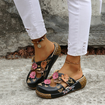 Retro Ethnic Flower Handmade Thick- Soled Sandals for Women