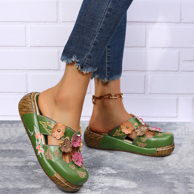 Retro Ethnic Flower Handmade Thick- Soled Sandals for Women