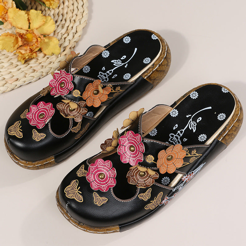 Retro Ethnic Flower Handmade Thick- Soled Sandals for Women