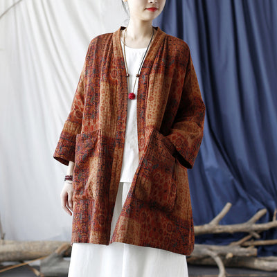 Retro Ethnic Printed Loose Cardigan Cotton Linen Outerwear