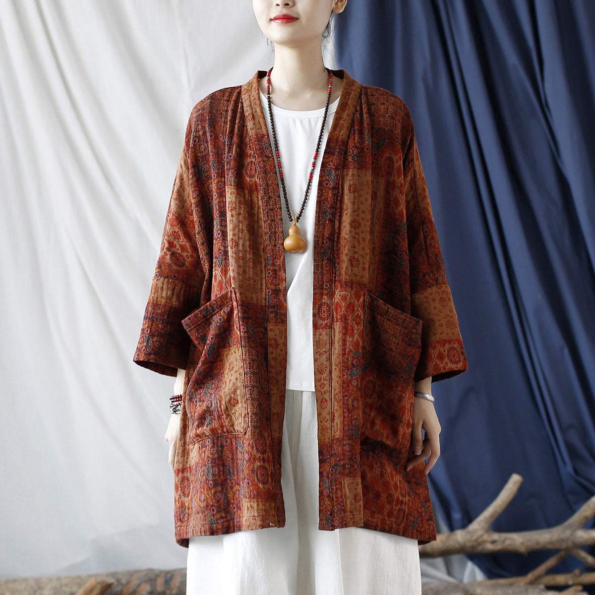 Retro Ethnic Printed Loose Cardigan Cotton Linen Outerwear