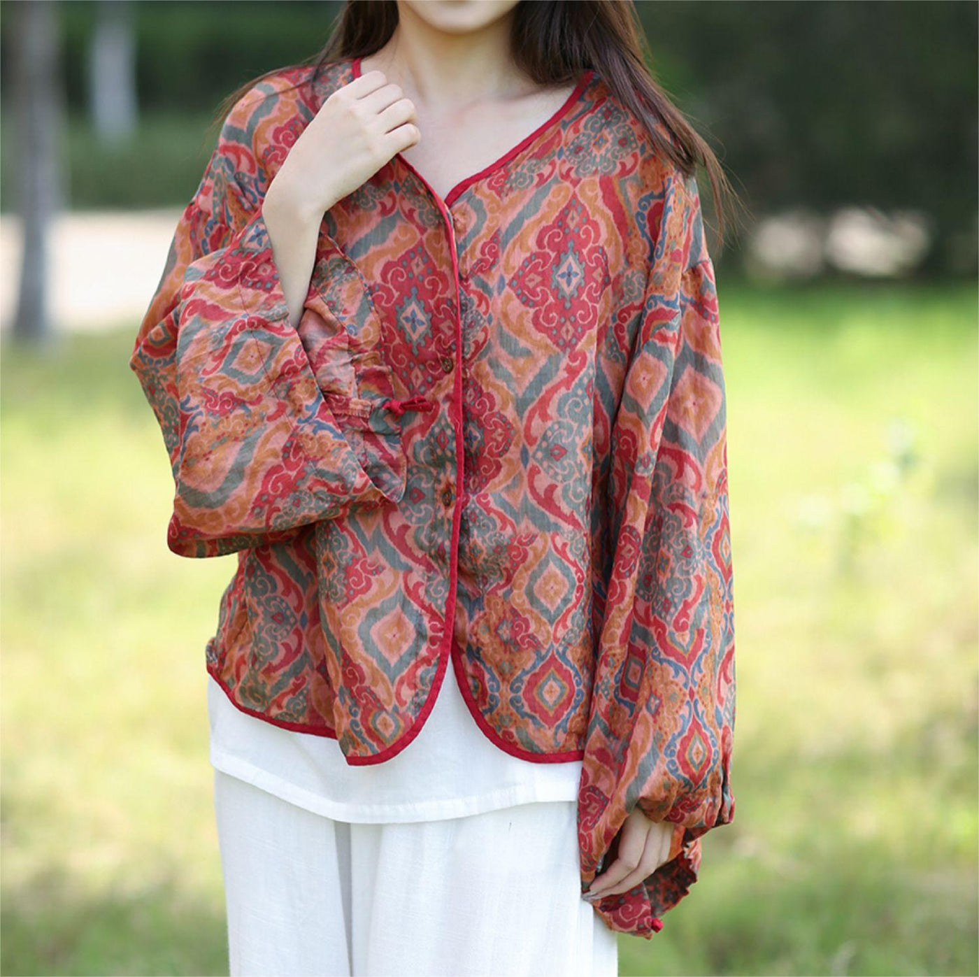 Retro Ethnic Style Loose Ramie Shirts for Women