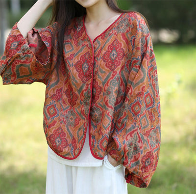 Retro Ethnic Style Loose Ramie Shirts for Women