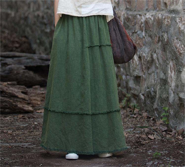 Retro Fringed Ramie A-Line Skirts