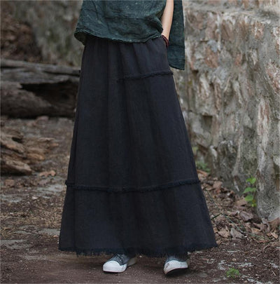 Retro Fringed Ramie A-Line Skirts