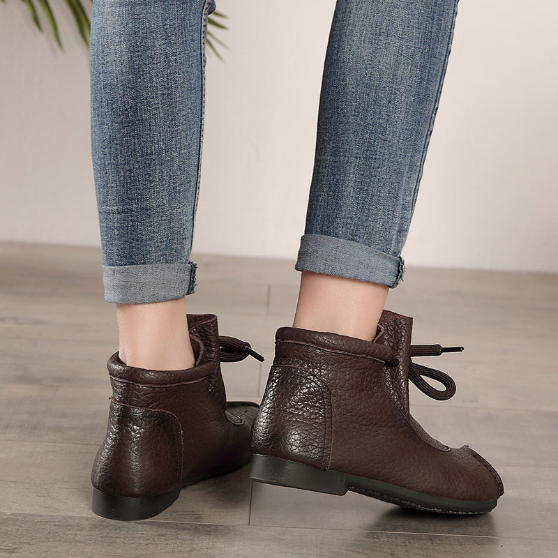 Retro Handmade Leather Lace Up Ankle Boots