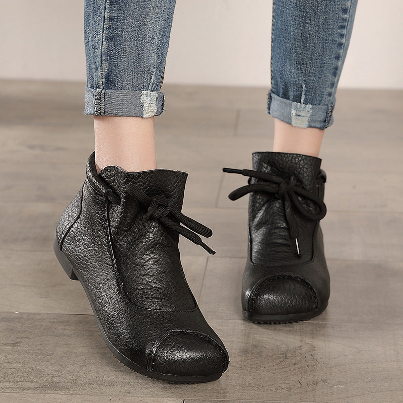 Retro Handmade Leather Lace Up Ankle Boots