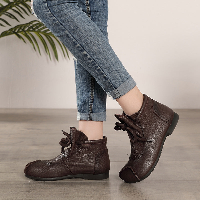 Retro Handmade Leather Lace Up Ankle Boots