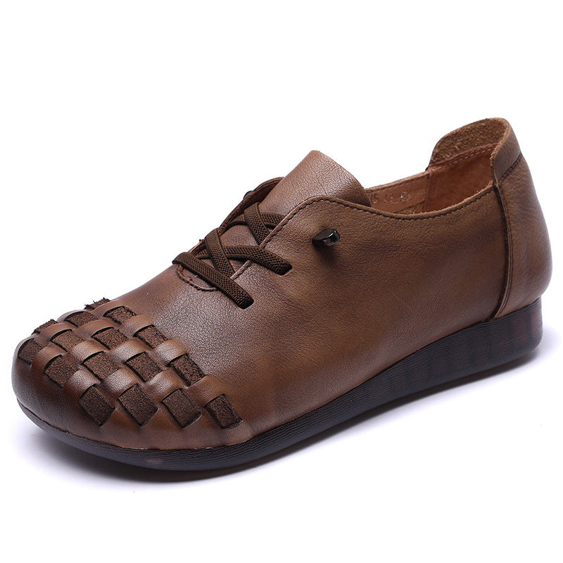 Retro Lace-Up Woven Handmade Leather Slip-Ons