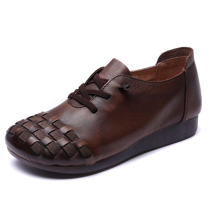 Retro Lace-Up Woven Handmade Leather Slip-Ons