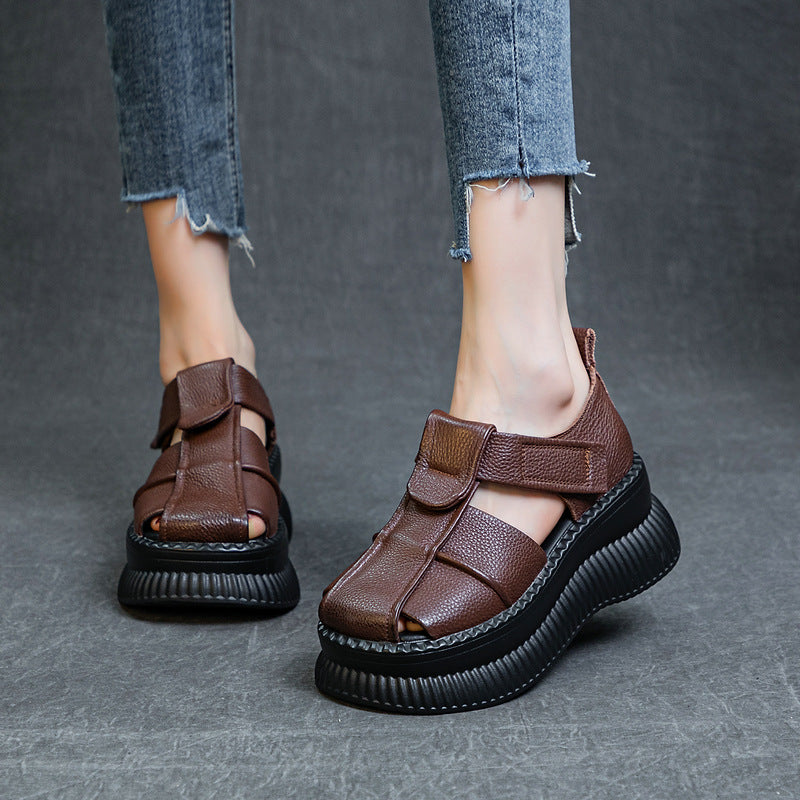 Retro Women Velcro Platform Sandals