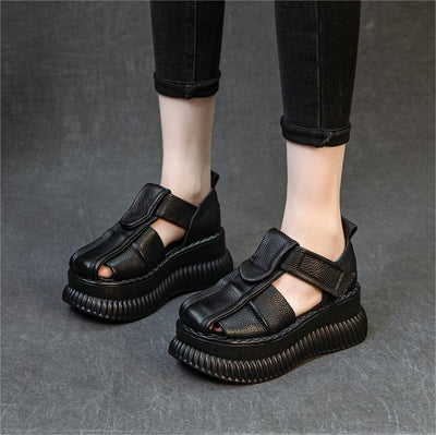 Retro Women Velcro Platform Sandals