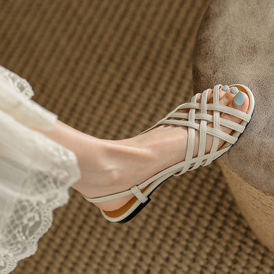 Simple Woven Soft Soled Hollow Peep-Toe Sandals