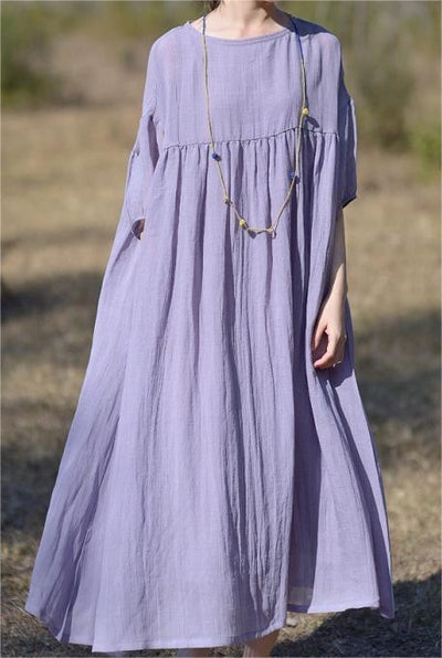 Solid Color Double Layer Cotton and Linen Dress