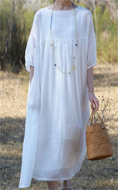 Solid Color Double Layer Cotton and Linen Dress
