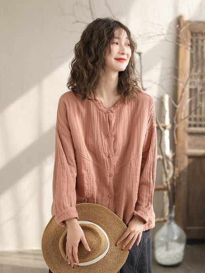 Spring Retro Minimalist Cotton Loose Blouse