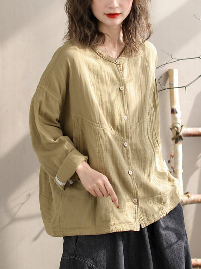 Spring Retro Minimalist Cotton Loose Blouse