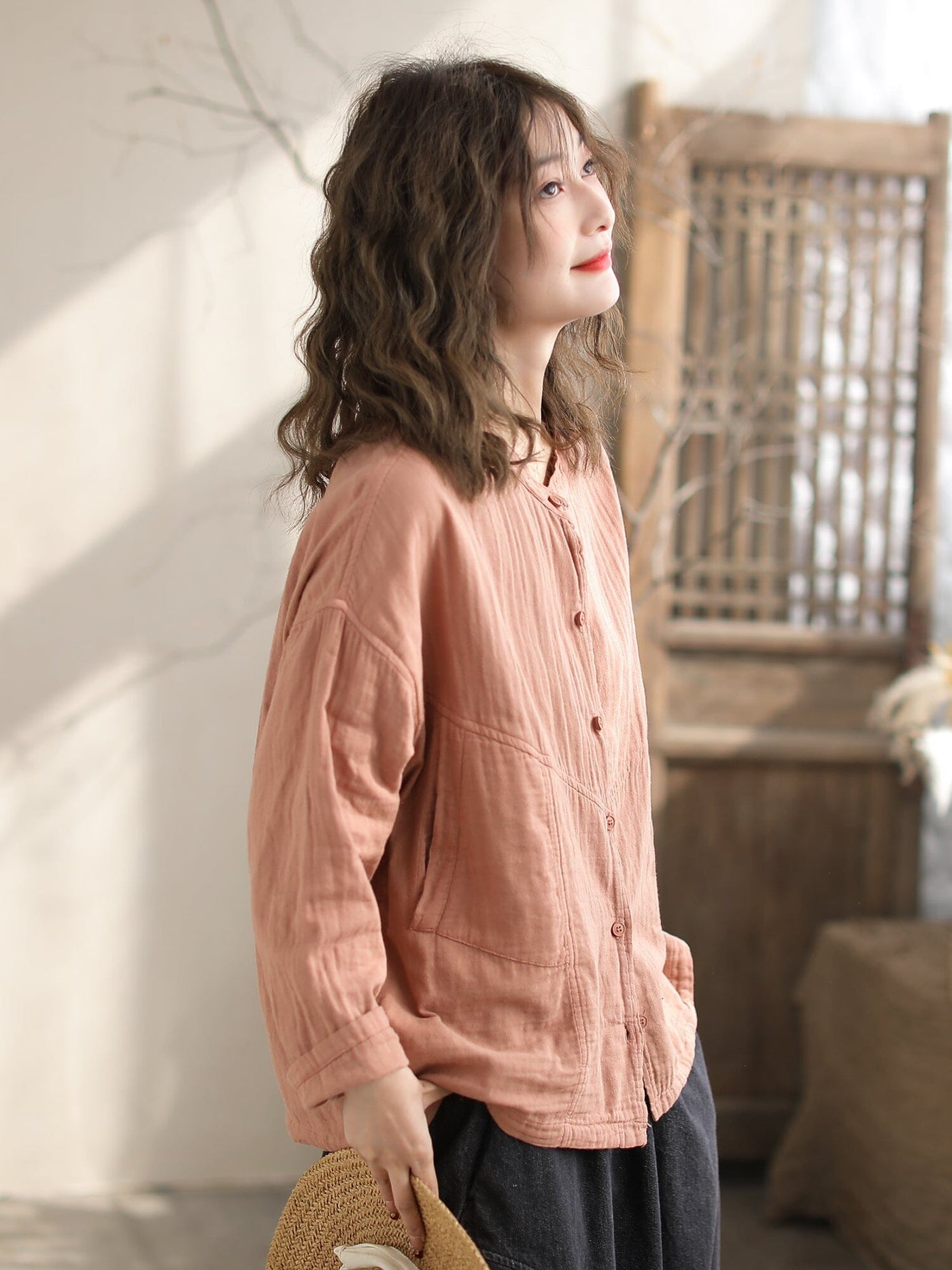 Spring Retro Minimalist Cotton Loose Blouse