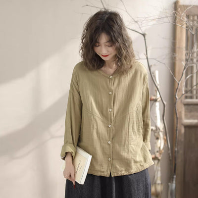 Spring Retro Minimalist Cotton Loose Blouse