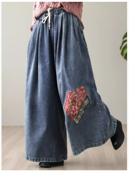 Women Summer Embroidery Denim Pants