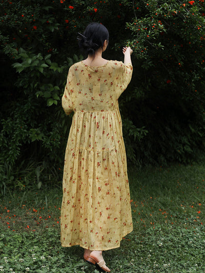 Summer Linen Floral Printed Dress