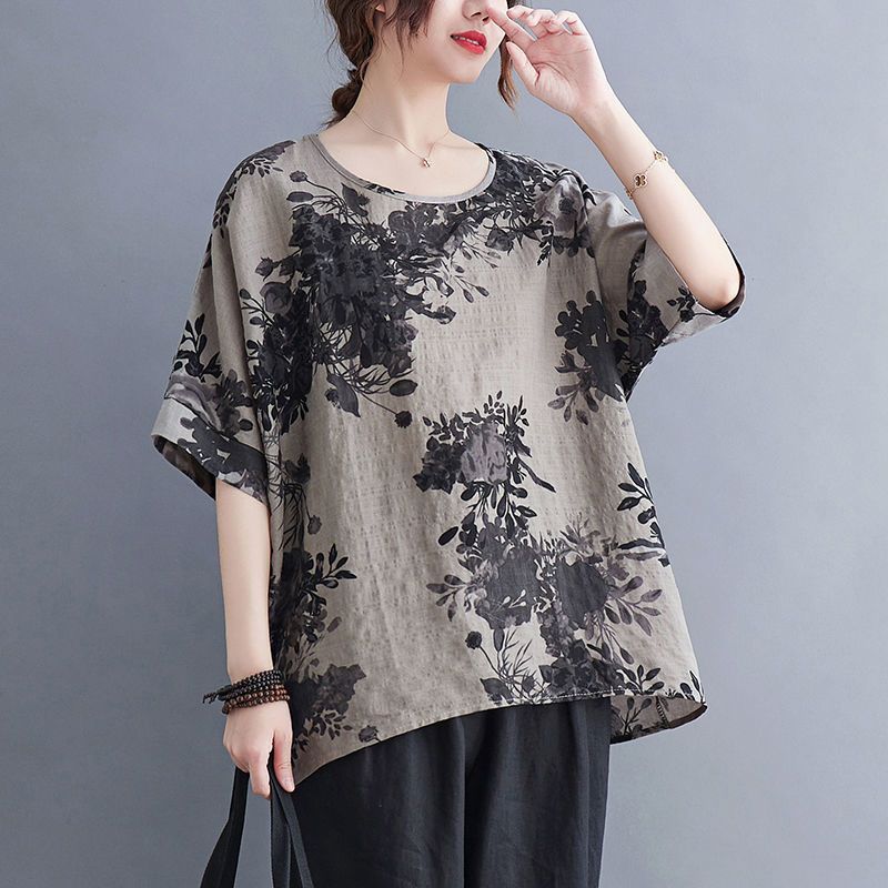 Summer Loose Printed Cotton T-shirt for Women