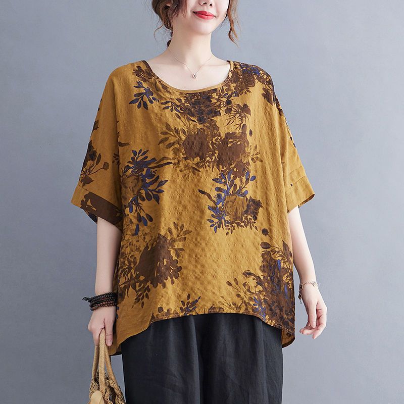 Summer Loose Printed Cotton T-shirt for Women