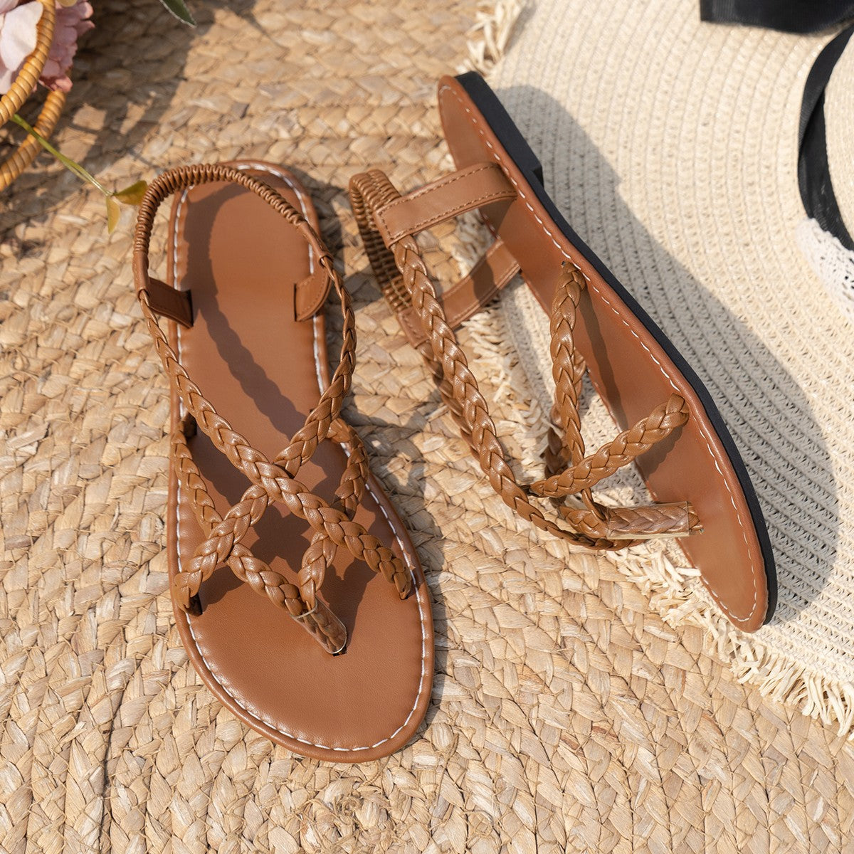 Summer Woven Plus Size Flip-Flops Flat Sandals