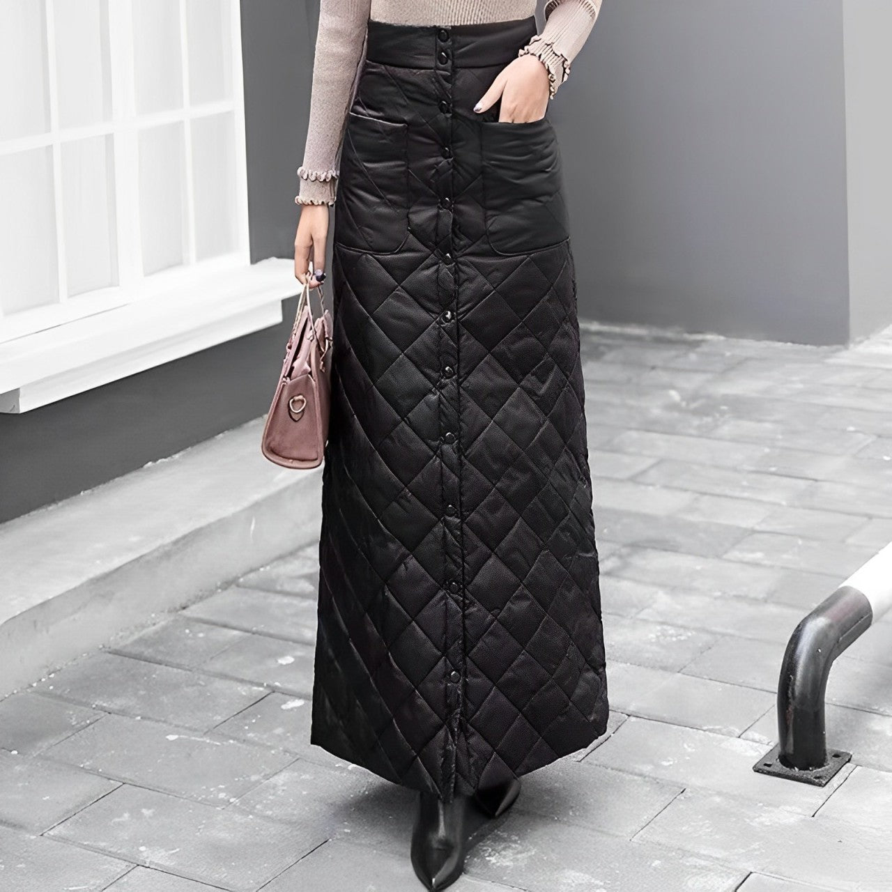 Thickened Warmth Quilted Button Down Pencil Skirts