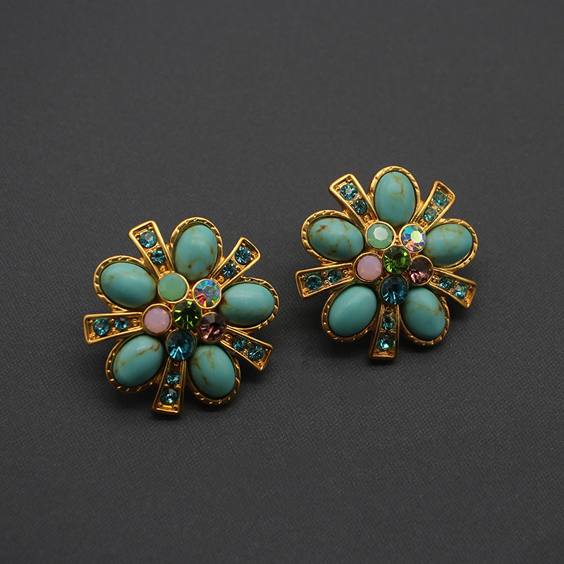 Vintage Gemstone Turquoise Flower Earrings