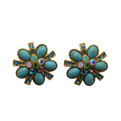 Vintage Gemstone Turquoise Flower Earrings