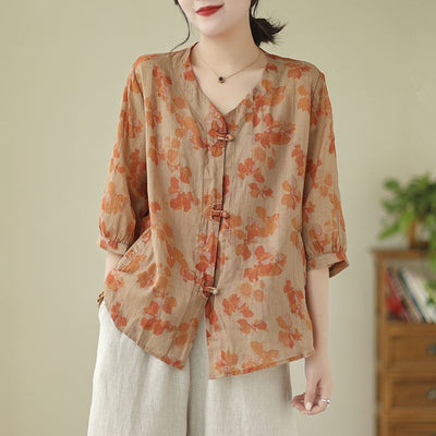 Women Casual Printed Cotton Linen Shirts