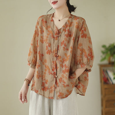 Women Casual Printed Cotton Linen Shirts