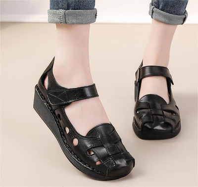 Women Casual Vintage Woven Leather Wedge Sandals