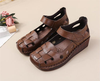 Women Casual Vintage Woven Leather Wedge Sandals