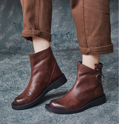 Women Classic Vintage Zipper Ring Short Boots