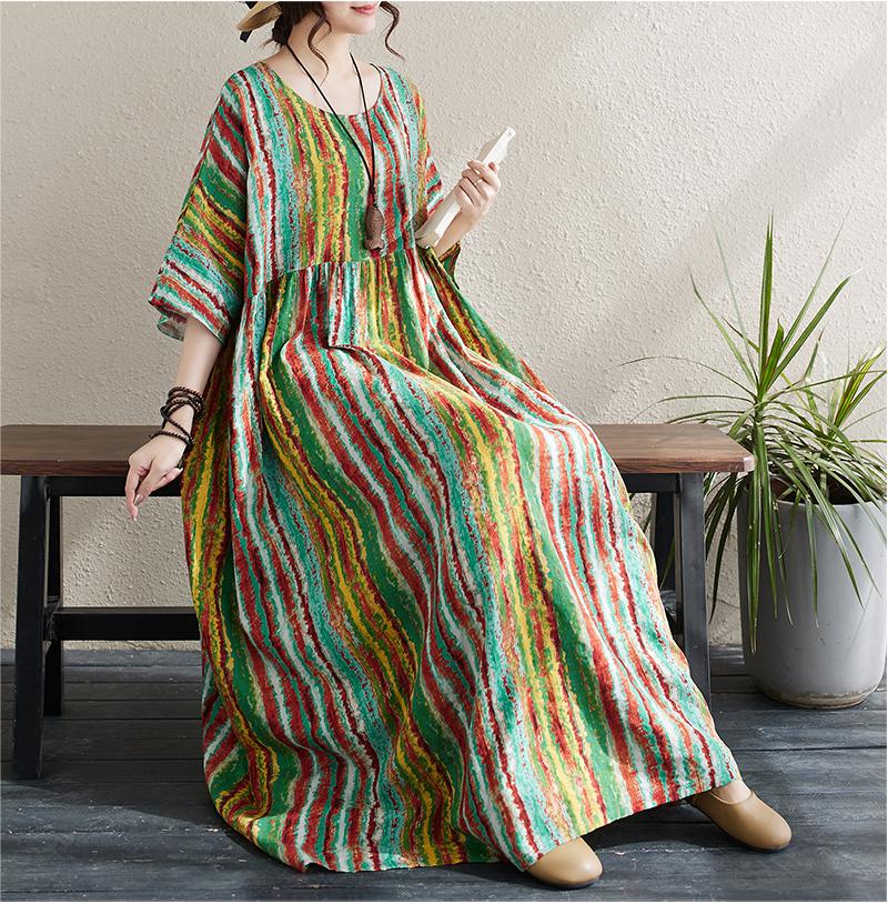 Women Colorful Striped Loose Midi Dress