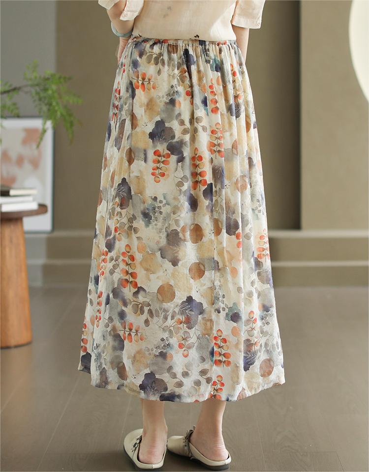 Women Drawstring Printed A-Line Midi Skirt