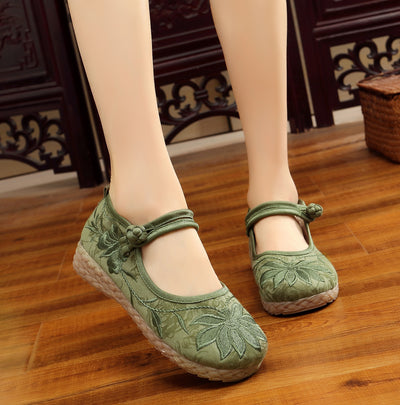 Women Embroidered Cotton Linen Casual Flat Shoes