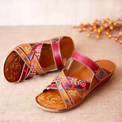 Women Ethnic Pattern Slippers Retro Wedge Sandals