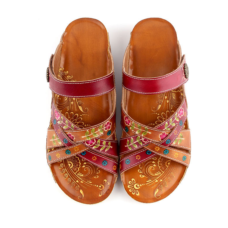 Women Ethnic Pattern Slippers Retro Wedge Sandals