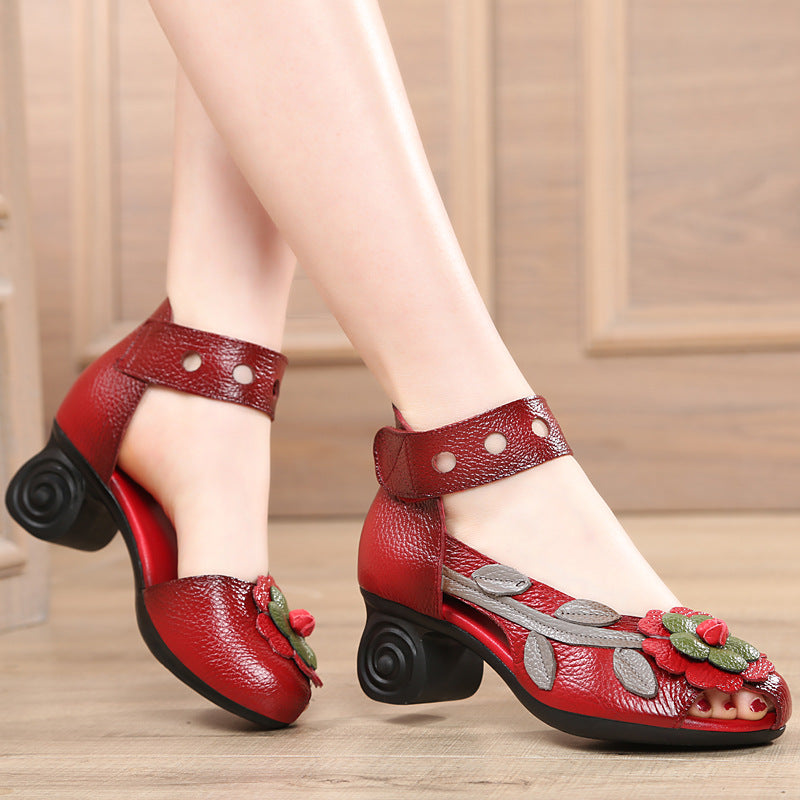 Women Ethnic Style Flower Peep-Toe Sandals