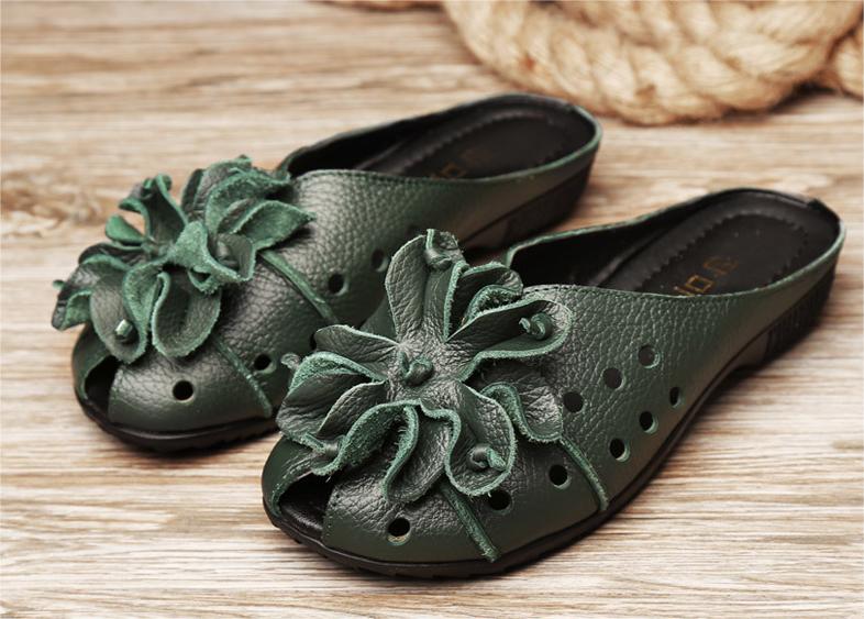 Women Ethnic Style Handmade Retro Flower Flat Slippers