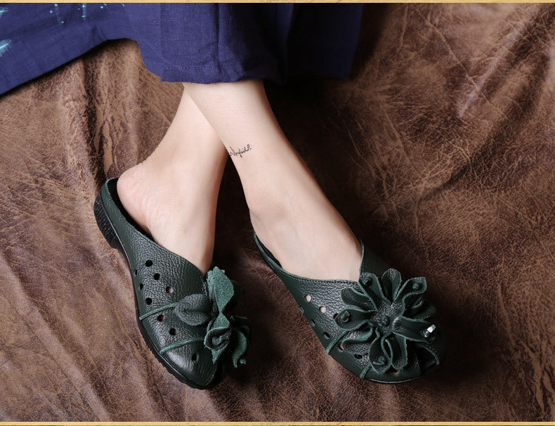 Women Ethnic Style Handmade Retro Flower Flat Slippers