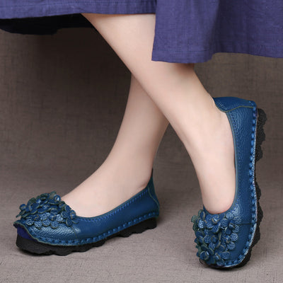 Women Floral Soft Soled Leather Slip-Ons Shoes